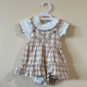 Daisy Fuentes Tan Casual Dress with Ruffled Skirt and Square Neckline